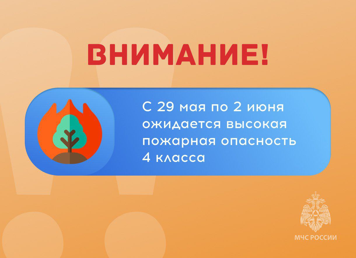 С 29 мая по 2 июня ожидается высокая пожарная опасность 4 класса.